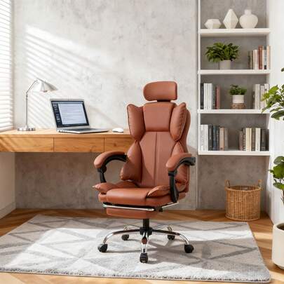 AJWF Cadeira de escritório, assento estofado ergonômico, apoio de cabeça, mesa e cadeira de encosto alto, cadeira de escritório reclinável com pedal, cadeira de mesa, cadeira giratória, cadeira de descanso para casa