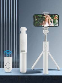 带三脚架和遥控器的蓝牙自拍杆，可扩展手机支架，用于直播，通用三脚架，适用于 和 Android 手机，适用于直播、视频博客、家庭聚会、圣诞派对拍摄、手持自拍、户外活动、暑假采访、旅行、户外活动、直播三脚架 - 白色 - 查看 1