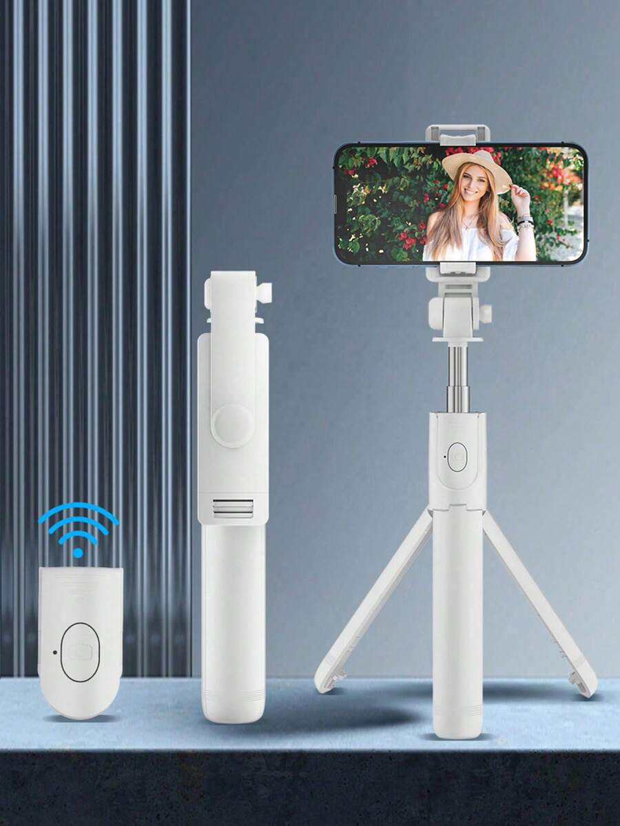 带三脚架和遥控器的蓝牙自拍杆，可扩展手机支架，用于直播，通用三脚架，适用于 和 Android 手机，适用于直播、视频博客、家庭聚会、圣诞派对拍摄、手持自拍、户外活动、暑假采访、旅行、户外活动、直播三脚架 - 白色 - 查看 1