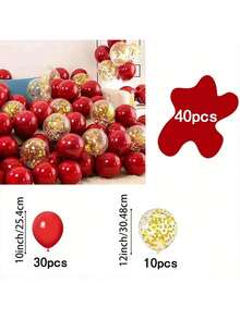 40 piezas de globos de látex con confeti rojo y dorado, decoración para boda/fiesta de cumpleaños/aniversario/graduación/festivo/Día de la Madre, adecuado para interior y exterior, decoración del hogar, decoración de la habitación