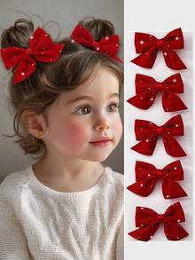 5 Stücke/Set Mädchen Kinder Stoff Schleifen Haarspangen, Haarklammern mit Strass, elegante Haaraccessoires für den täglichen Gebrauch, Weihnachten, Valentinstag