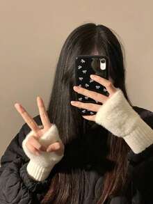 4双/2双装女士纯色保暖羊毛露指手套，柔软羊毛腕口，秋冬季保暖防风露指手套，适合触屏、办公、学生写作、骑行、防冻 - 彩色 - 查看 5