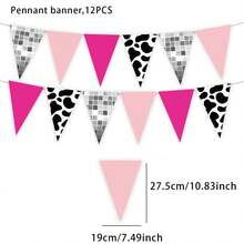 12PCS Bannere cu Fanion cu Imprimeu de Vacă, Banner cu Fanion cu Imprimeu de Vacă, Consumabile pentru Petrecere de Ziua de Naștere pentru Decorațiuni Tematice Western Cowboy Duș Tematic Animal Petrecere Decor de Sărbători - Multicolor - Vizualizare 8