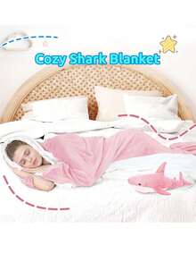 Jumbo Shark Sleeping Bag, 68.9 Inch Oversized Facecloth Sleeping Bag For All Family Members. The Ultimate Overnight Gear Made With Super Soft Facecloth Fabric. Dual Purpose Sleeping Bag For Indoor And Outdoor Camping Overnights. Top Choice For Children's Christmas Gifts, Available In Blue And Pink. - 粉色 - 查看 3