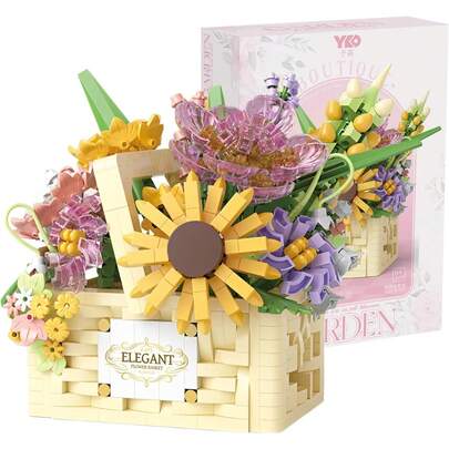 Yowmina Bloques de Construcción Ramo de Flores, Juego de Bloques de Cesta de Flores Bonsai, Juego de Ramo de Flores, como Regalo para Ellas y Ellos, Adorno para hogar o Oficina (A con Luz)