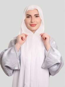 1pc Instant Hijab With Magnetic Clasp, 3-In-1 Design With Chiffon Scarf, Jersey Knit Undercap, And Headscarf. Silky Soft, Skin-Friendly, Breathable Chiffon Material. Suitable For Daily Abaya Wear, Festivals, Prayers, And Pilgrimages,Women Abaya For Dress - White - View 3