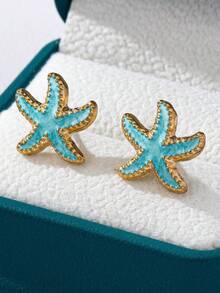 1对时尚金色金属多层圈形耳环 - 海星12 - 查看 4