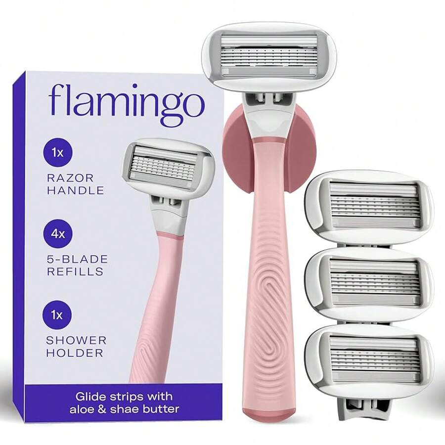 Flamingo Shaving Razor Set For Women - Original Razor Handle, 4 Blade Refills, And Shower Holder - Lilac - 玫瑰 - 查看 1
