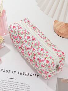 1 chiếc túi đựng mỹ phẩm chần bông đa năng in họa tiết hoa hồng đỏ, túi trang điểm thời trang thường ngày dung tích lớn có khóa kéo, túi đựng văn phòng phẩm du lịch, túi trang điểm thiết yếu cho kỳ nghỉ, túi đựng đồ, túi trang điểm, vật dụng cần thiết khi đi du lịch - Hồng - Xem 14