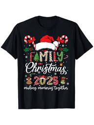Family Christmas 2025 Matching Santa Funny Xmas T-Shirt - 100% Retro Graphic Print Holiday Tee With "Family Christmas 2025" Lettering & Candy Cane Design, S-XXXL Sizes, Black Group Shirts For Adults, All-Season Comfortable Casual Wear, Perfect Gift For Friends & Family, Matching Family Outfits For Parties & Everyday Use, Christmas Family Jumper, Graphic Tee Men, Funny Tshirt Men, Vintage T Shirt Men, Men Clothes, Men Shirt, Dad Shirt, Orange Graphic Tee, Men Gift Idea, Jersey For