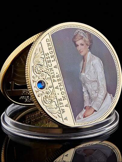 1 pieza Moneda conmemorativa profesional de la última rosa de la princesa Diana de Gran Bretaña con diamante, moneda conmemorativa de Anna con impresión en relieve tridimensional a color y ladrillo incrustado de metal, moneda coleccionable, moneda desafío, regalo de agregación para eventos, props de juego, adornos, con carcasa de acrílico