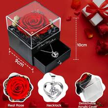 Gifts For Women Birthday, Preserved Real Red Rose With Necklace Gifts For Mom, Eternal Roses Forever Flowers Gifts For Girlfriend Mom Grandma Wife Mother's Day Birthday Anniversary - 藍色 - 查看 6