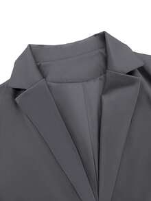 2 piezas Conjunto de mujer de unicolor a la moda, chaqueta de manga larga con un solo botón y pantalones