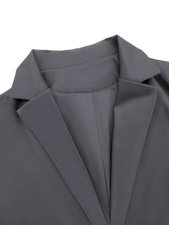 2 piezas Conjunto de mujer de unicolor a la moda, chaqueta de manga larga con un solo botón y pantalones