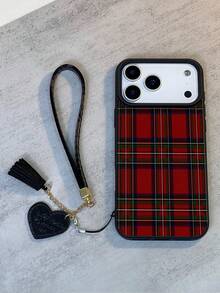 1个新款简约个性化黑红格子防水防震防滑高品质纹理软手机壳 + 时尚心形仿皮挂绳，兼容等手机，是送给朋友、家人、情侣、生日、节日的绝佳礼物。 - 彩色 - 查看 2