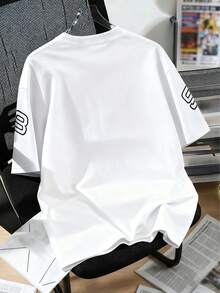 1 pieza Camiseta de manga corta y cuello redondo para niños con elemento de coche de carreras, número 93 y letra CHICAGO, para primavera/verano - Blanco - Ver 2