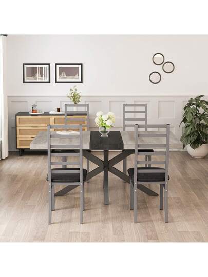 Dining Chairs Set Of 4, Steel Legs PU Leather Seat Kitchen, Living Room, Black, Grijs view 3