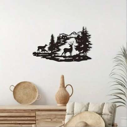 1 Stück Metallkunst Silhouette Lebensbaum Wanddekoration, einfache Wandbehängung, geeignet für Wohnzimmer, Schlafzimmer, Flur, Weihnachtsgeschenk