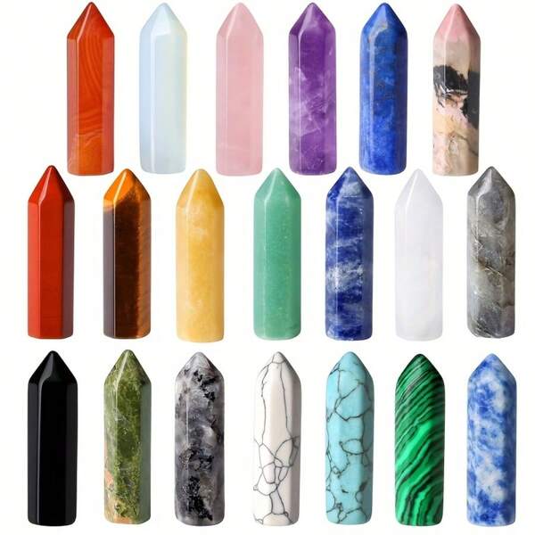 5/10/20pcs Crystal Stick Set - Natural Hexagonal Column Synthetic Gemstonestones - Various Chakra Stones - Amethyst And Rose Quartz And Lapis Lazuli, Etc. - Thorn Free Solid Crystal Set 1PC