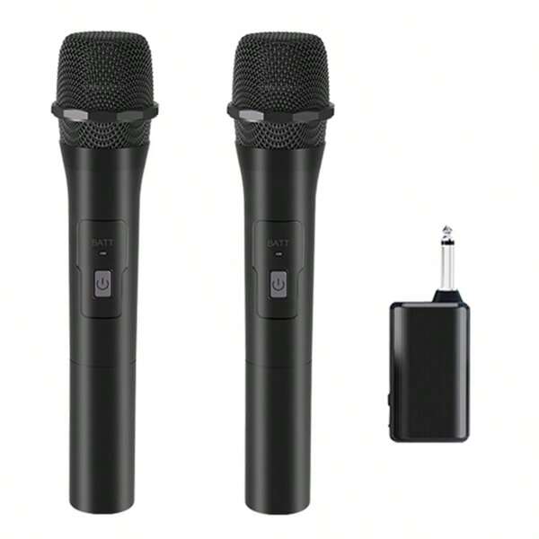 1 Transmitter + 2 Wireless Microphones, 2.4G Wireless Mics For High-Quality Audio Capture, Plug And Play, Mic And Receiver Made Of ABS, Mic Uses 2 Removable AA Batteries, Receiver Uses 1 Removable AA Battery, Compatible With Audio Devices With MIC Jack, 65ft Wireless Range, Suitable For Presentations And Performances, Compact And Portable Design For Use Anywhere