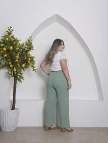 Duna Plus Size Wide-Leg Pants - màu xanh lá - Xem 4