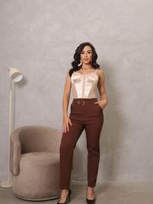 Cropped Corset With Front Opening And Closure, Simple Lace Corset For Evening Wear. - 香檳色 - 查看 4