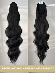 28 Inch Black Wavy Curly Ponytail Hair Extensions, Drawstring Clip-In, Heat Resistant Synthetic, Suitable For Daily Wear And Women's Party Occasions - Black - View 7
