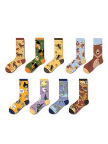 1/2/4/5/6/8 Pairs Women Animal Pattern Interesting & Comfortable Mid-Calf Socks - Multicolor - View 8