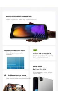 ERAZER 联想 Ideapad M8 平板电脑，8.0 英寸高清莱茵护眼显示屏，适用于学习、娱乐、办公，95% 金属机身，4GB+64GB WiFi 版本 8，6GB+128GB 8 英寸银色，USB Type-C 接口