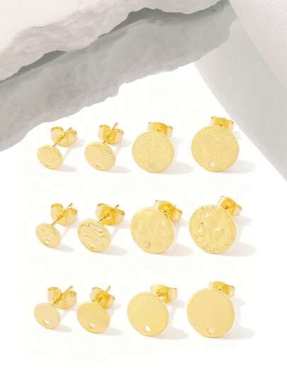 10个不锈钢耳钉底座，几何圆形耳钉连接器，适用于DIY耳环首饰制作材料和配件