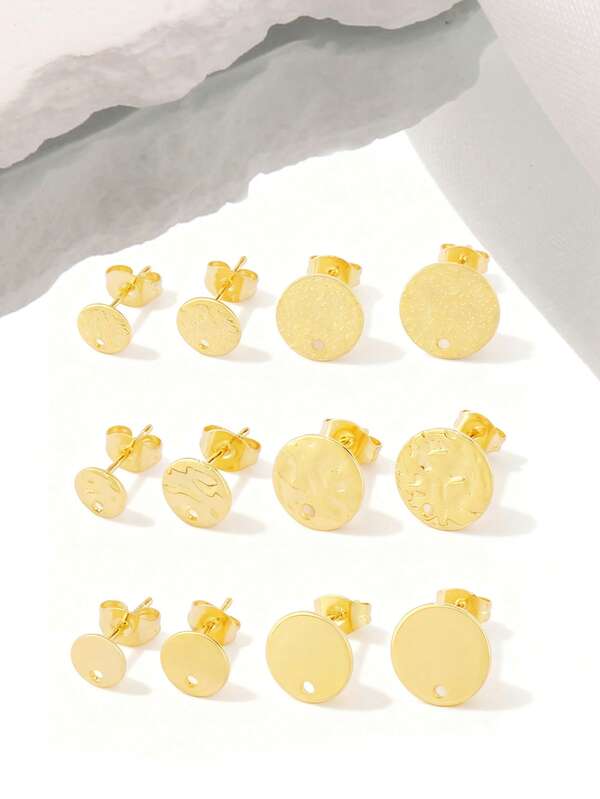 10pcs Stainless Steel Stud Earrings Base Geometric Round Earrings Posts Connector For DIY Earring Jewelry Making Supplies Accessories