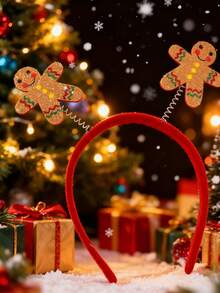 1件装女士圣诞糖果手杖、姜饼人、圣诞帽、蝴蝶结装饰弹力发箍，可爱派对配饰，女士发圈发箍，头部配饰 - 彩色 - 查看 2