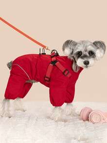 4-Legged Pet Windproof Jacket, Integrated Chest & Back Design, Can Be Used With Leash, New Warm & Cold-Resistant Model - Red - View 5
