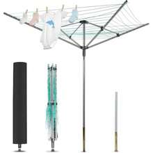 Outdoor Umbrella Drying Rack With Rotary Design And Adjustable Height For Backyard Use Heavy Duty 4-Arm Clothesline Drying Rack With 12 Drying Lines And 165 Feet Of Clothesline Ideal For Efficient Laundry Drying In Garden Or Patio - Silver - View 1