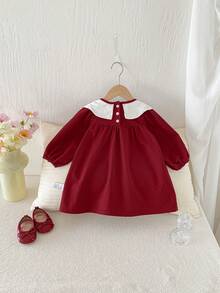 Urocza sukienka dla dziewczynek z haftowanym królikiem wiśniowym, wiosna/jesień