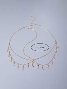 1件简约时尚中东畅销金属流苏珍珠心形水钻星星几何吊坠头饰,适合节日派对礼物(手工链条可裁剪尺寸,水钻星星数量不定),准新娘,女士发饰 - 彩色 - 查看 8