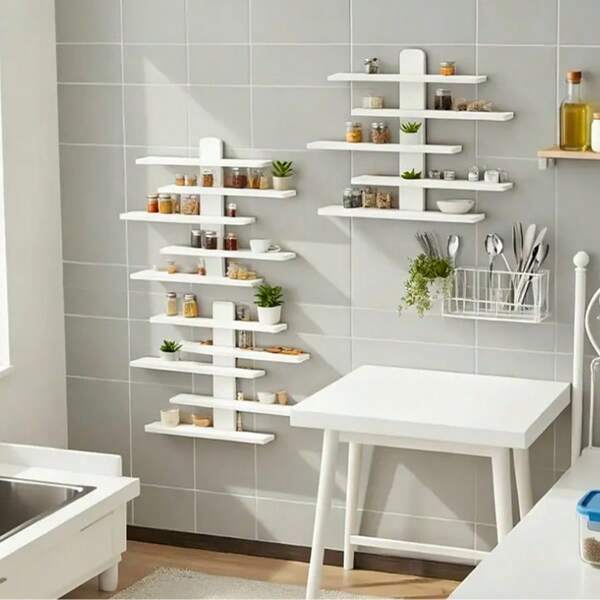 Five-Tier Storage Shelf For The Living Room, Display Figurines, Wooden Multi-Layer Rack For Kitchen Wall-Mounted Or Bathroom Storage