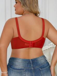 1pc Plus Size Women's Underwire Lace Bra, Sexy Breathable Lift-Up Bra With Wide Straps, Includes Christmas Red