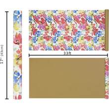 Reversible Floral Wrapping Paper Roll - 17 Inches X 33 Feet (47 Sq. Ft. Ttl.) Pink Watercolor Roses Design Flower Gift Wrap For Wedding, Bridal Shower, Mother's Day - Watercolor Abstract Poppy - View 6