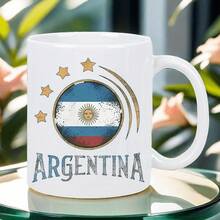 1pc, 11oz, Ceramic Coffee Mug Argentina Coffee Mug - Reusable, Hand-Wash Only, White With National Flag Design, Perfect For Coffee Lovers, Men & Women, Coffee Bar Accessories - Ngôi sao - Xem 5