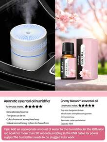 多功能车载扩香器 - 尺寸“12.7cm * 7cm”2 种工作模式，USB 自动车载加湿器，250ml 高级精油扩香器，五合一超声波精油加湿器，自动关闭开关，白色，迷你车载空气净化器，芳香精油扩香器，彩色 LED 环，适用于汽车、办公室、卫生间、卧室、宠物房，五种芳香精油