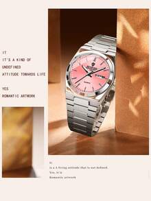 BINBOND 新款 B102 超薄商务女士石英表 双日历 防水 夜光 非机械女士手表 - 粉色 - 查看 5