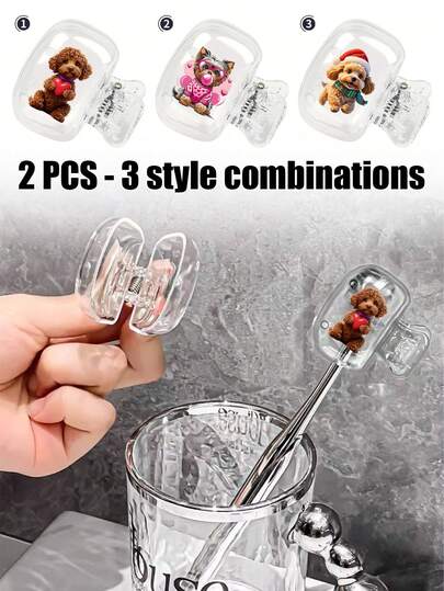 2 buc husă portabilă pentru periuță de dinți cu model drăguț de cățeluș, model de cățeluș, cutie de depozitare pentru periuță de dinți de călătorie, clemă portabilă de protecție pentru capul periuței de dinți, clemă de depozitare pentru periuță de dinți, husă protectoare pentru periuță de dinți, cutie portabilă pentru periuță de dinți, husă portabilă de călătorie pentru periuță de dinți, husă antipraf pentru capul periuței de dinți pentru călătorie, cel mai bun cadou pentru iubitori, prieteni, familie, profesori, entuziaști ai călătoriilor, un must-have pentru casă