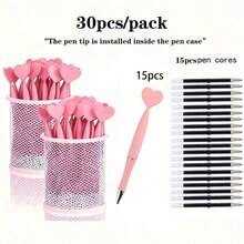 15 Pieces Of Personalized Pink Heart-Shaped Rotary Ballpoint Pens, Durable Writing Tools Suitable For Women, 1.0mm Medium Nib, Black Ink, Replaceable Refills, Perfect Office And Study Supplies, Valentine's Day Gifts, Mother's Day Gifts, Study And Office Supplies, School Stationery (15 Heart-Shaped Pens +20 Refills)