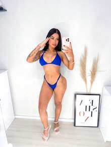 Women's Triangle Bikini Top With Tan Lines, Summer Fashion, No Padding, Simple Adjustable Straps, Perfect For Vacations And The Beach. - 黑色 - 查看 1