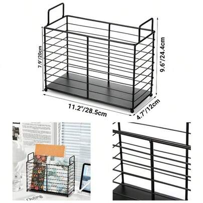 Revistero de metal, cesta de almacenamiento para periódicos, libros, tabletas, organizador de archivos y correo con asas, soporte de alambre de hierro negro para carpetas y documentos para el hogar, oficina, baño, dormitorio, sala de estar