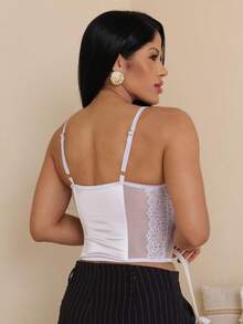 Cropped Corset With Front Opening And Closure, Simple Lace Corset For Evening Wear. - 白色 - 查看 3