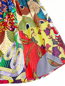 African Wax Print Random Floral Contrast Color Blocking Maxi Skirt For Wear Random Mix Color Summer Vacation - Multicolor - View 7