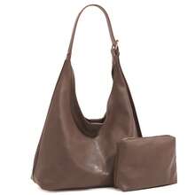 Korean Minimalist Casual Pu Tote Bag Combination Bag, Autumn And Winter Retro All-In-One Shoulder Tote Bag, With Change Bag Mother Bag, Large Capacity Commute Shopping Bag. Women's Shoulder Bag Casual Wallet Set. New Large-Capacity Leather Handbag. Purses And Bags Women - 咖色 - 查看 4
