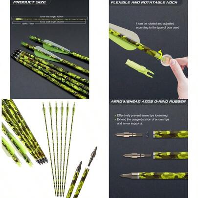 TOPARCHERY 30 Inch Carbon Arrows For Compound Bow Recurve Bow Long Bow Suitable For Archery Hunting Shooting Practice Camouflage